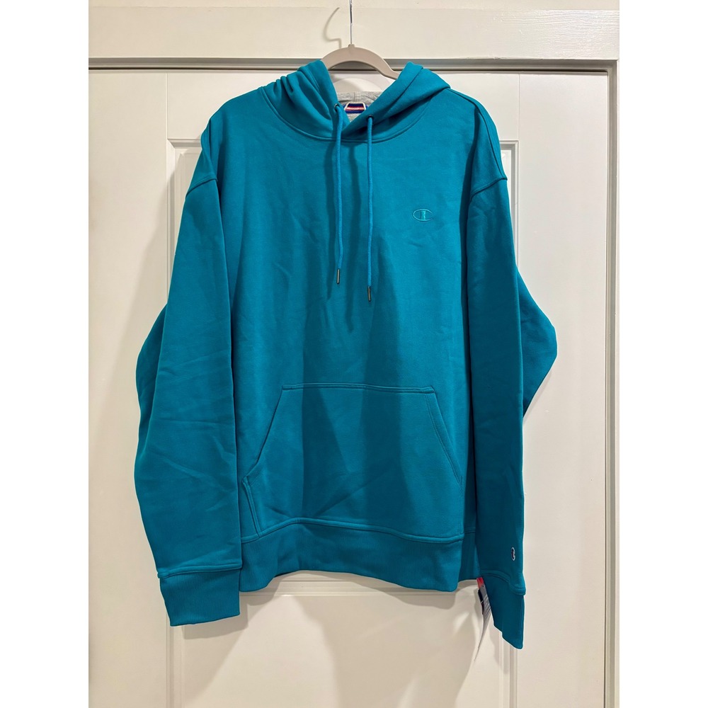 Champion Powerblend Hoodie Mens 2XL Teal Blue Fleece Sweatshirt S0889 NEW